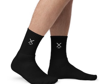 XRP Socks with White Logo Embroidery, Embroidered Crypto Socks, Cryptocurrency Enthusiast Gift, XRP Ripple Merchandise