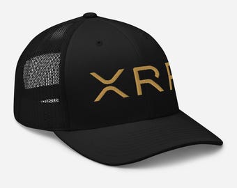 May include: Black trucker hat with a gold embroidered "XRP" logo.