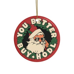 Funny Bitcoin Ceramic Ornaments (1/5/10/20pcs), Festive Holiday Decor,Christmas Tree Decoration,Crypto Ornament,Merry Cryptmas,Bitcoin Santa