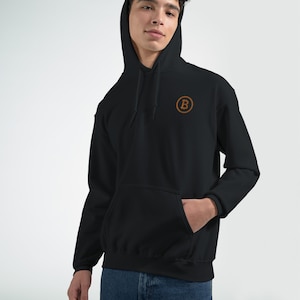 Embroidered Bitcoin Hoodie, Bitcoin Pullover, Black & White with Bitcoin Logo Embroidery - Gift Idea for Bitcoin and Crypto Enthusiasts