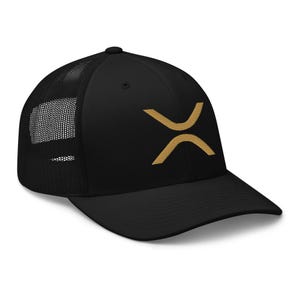 Embroidered XRP Ripple Trucker Hat with GOLDEN Embroidery - Black, Navy, Grey, White Options, XRP Cap,Logo Hat,Baseball Cap,Xrp Ripple Merch