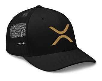 Embroidered XRP Ripple Trucker Hat with GOLDEN Embroidery - Black, Navy, Grey, White Options, XRP Cap,Logo Hat,Baseball Cap,Xrp Ripple Merch