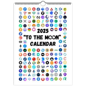 Calendario da parete 2025 Crypto Bitcoin con icone illustrate, estratti di white paper sulle criptovalute, idea regalo di Natale per gli appassionati di criptovalute, idea regalo di Natale per Bitcoin