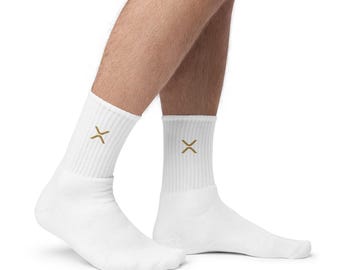 XRP Socks with Golden Logo Embroidery, Embroidered Crypto Socks, Cryptocurrency Enthusiast Gift, XRP Ripple Merchandise
