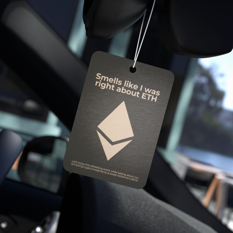 Ethereum ETH Car Air Freshener, Perfect Stocking Stuffer and Crypto Gift, Festive Christmas Present in Pine, New Car & Black Ice Scents