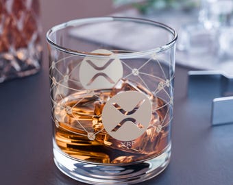 XRP Ripple Rocks Glass, 10oz - Crypto Drinkware, Whiskey Glass, Bar Accessories, Unique Gift, Gift for Him, Xrp Merch, Xrp Design,Xrp Gift