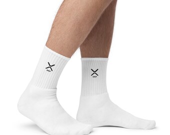 XRP Socks with Black Logo Embroidery, Embroidered Crypto Socks, Cryptocurrency Enthusiast Gift, XRP Ripple Merchandise