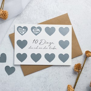 Rubbelkarte | 10 Dinge die ich an dir liebe | Karte Valentinstag | Jahrestag | Geburtstag | besondere Geschenkidee | personalisiert