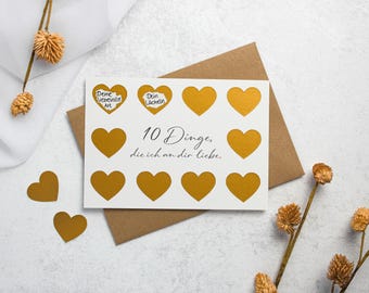 Rubbelkarte | 10 Dinge die ich an dir liebe | Karte Valentinstag | Jahrestag | Geburtstag | besondere Geschenkidee | personalisiert