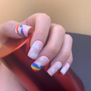 Gel x press on nails: Rainbow and clouds