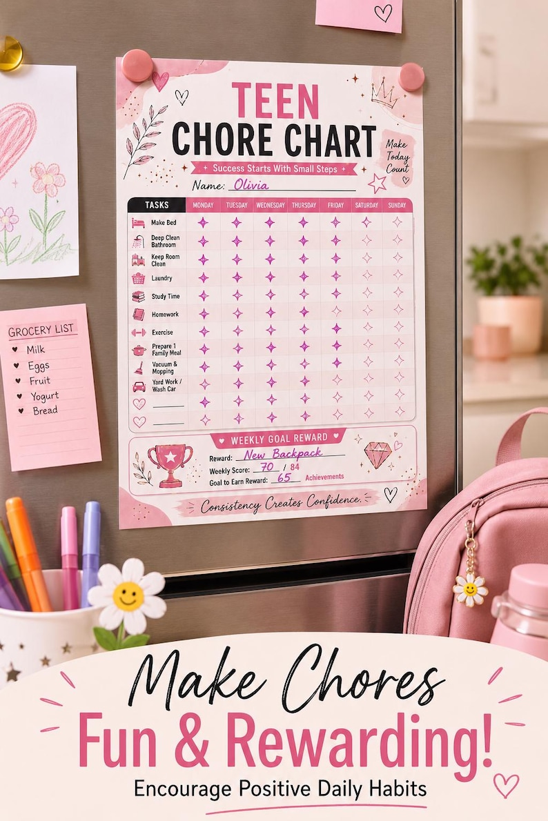 Teen Chore Chart for Girls, Teen Routine Chart, Teen Behavior Chart ...