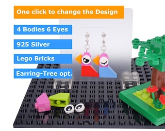 Earrings Birds made with Lego Bricks 925 Silver with optional Earring-Tree
