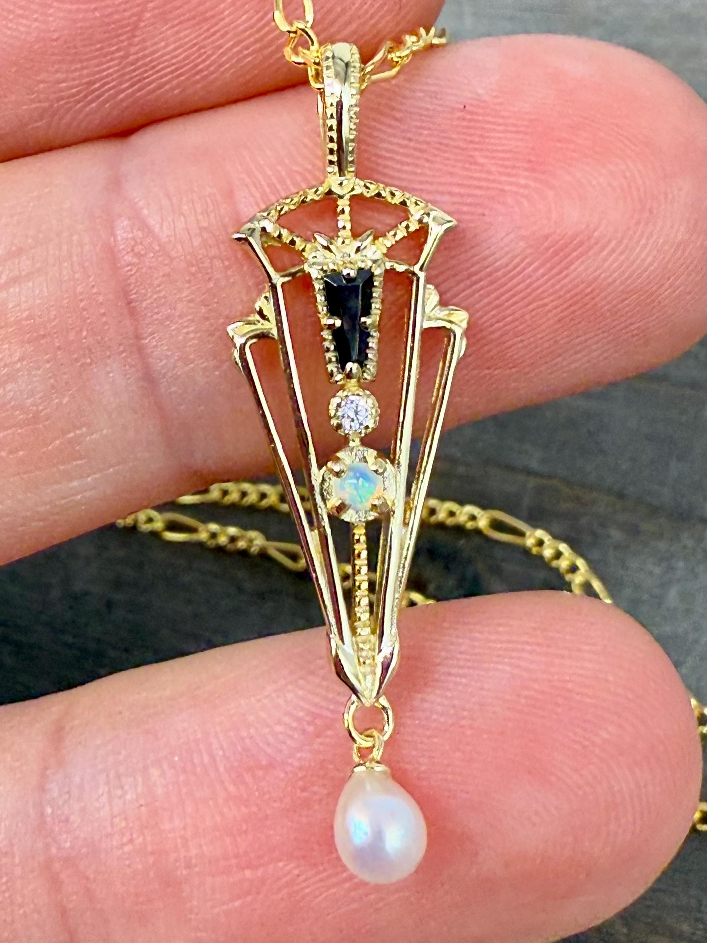 Vintage French Lavalier Necklace: 18k Gold Vermeil, Tourmaline
