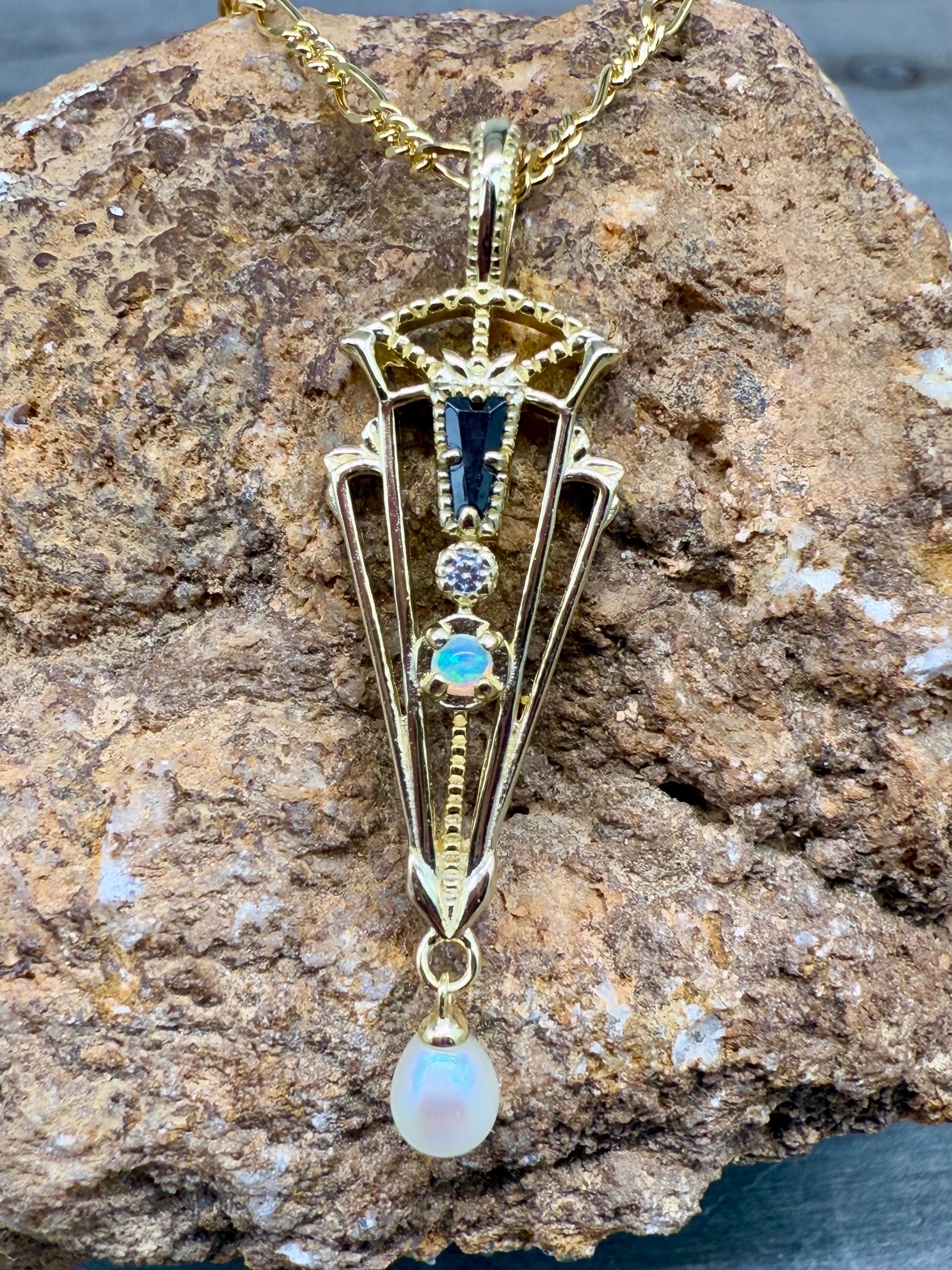 Vintage French Lavalier Necklace: 18k Gold Vermeil, Tourmaline