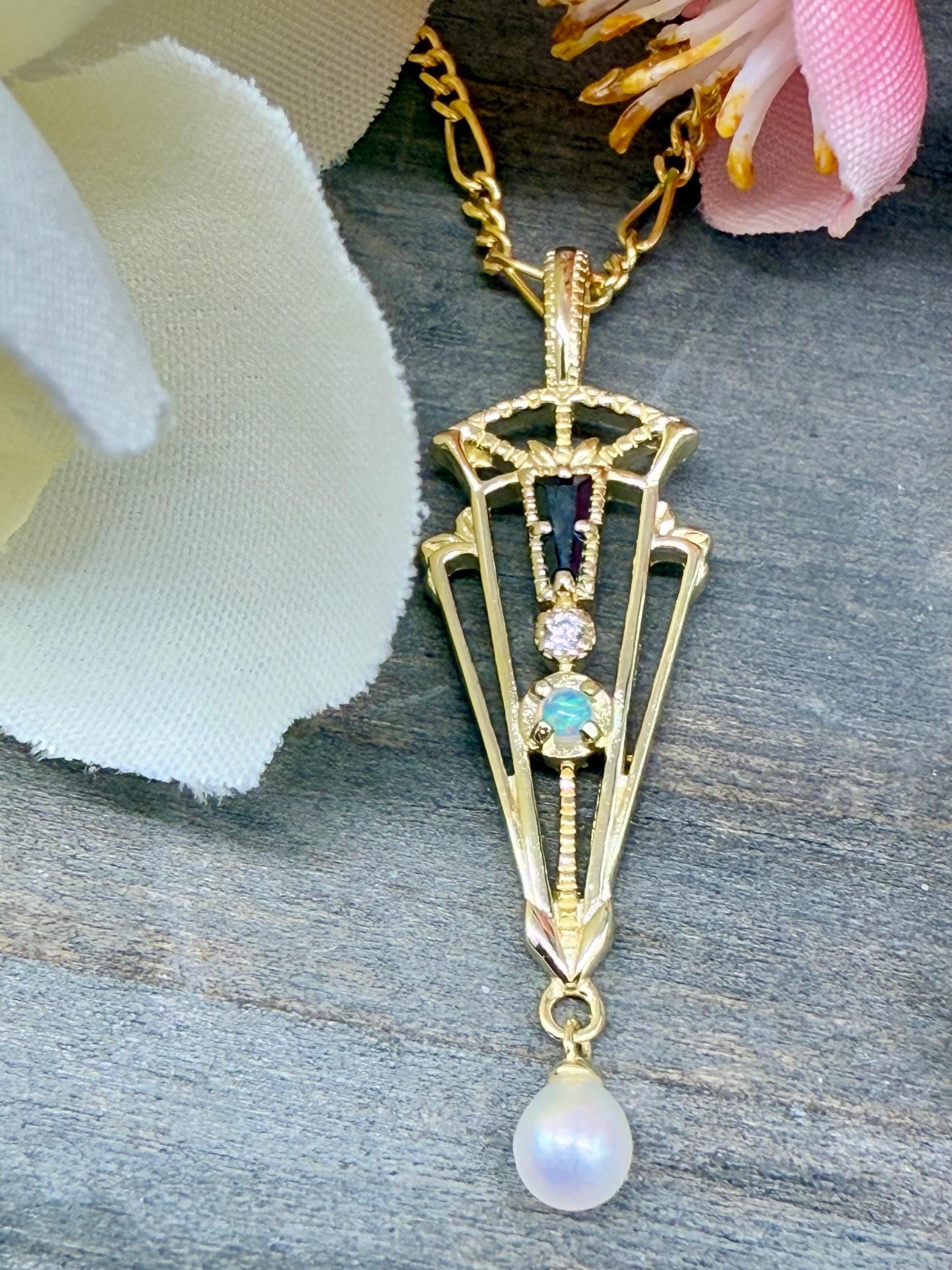 Vintage French Lavalier Necklace: 18k Gold Vermeil, Tourmaline