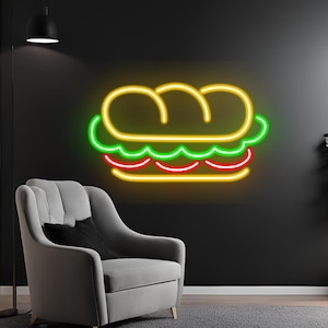 Sandwiches Baguette Neon Sign, Sandwich Led Sign, Street Food Shop Room Wall Decor,  Home Decor,  Fast Food Coffee Shop Wall Sign