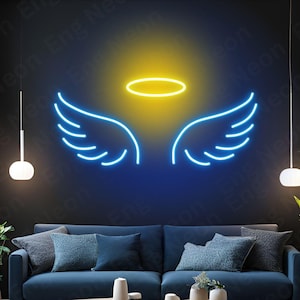 Angel and Halo Wing Neon Sign, Christmas gift, Custom Neon Sign, Pub Neon Decor, Party Wall Sign, Personalized Gift, Wings LED Sign,