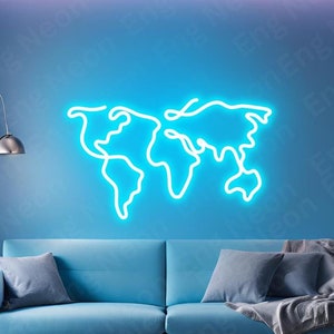 Insegna al neon con mappa del mondo, regalo di Natale, insegna al neon con globo, decorazione murale con mappa del mondo, insegna LED per viaggiatori, decorazione artistica da parete per camera da letto e ufficio, geografia