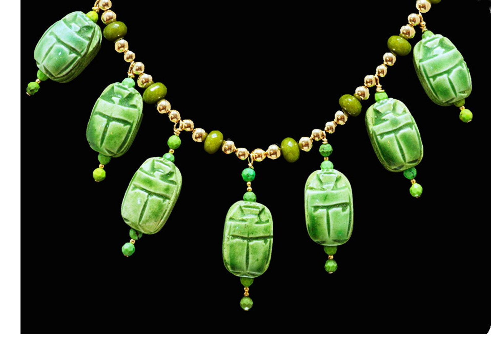 Green Egyptian Scarabs & Peridot Necklace Etsy