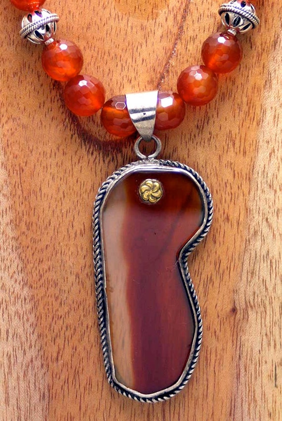 Unusual Vintage Striped Carnelian and Sterling Sil