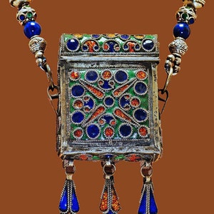 Antique Enamel African Tuareg Berber Box Necklace image 1