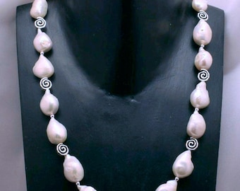 Huge White Keishi Pearls and Sterling Life Spirals