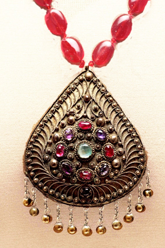 Antique Turkmen Necklace w/Dangles - image 1