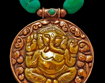 Rare Nepali Lord Ganesha Amulet with Turquoise