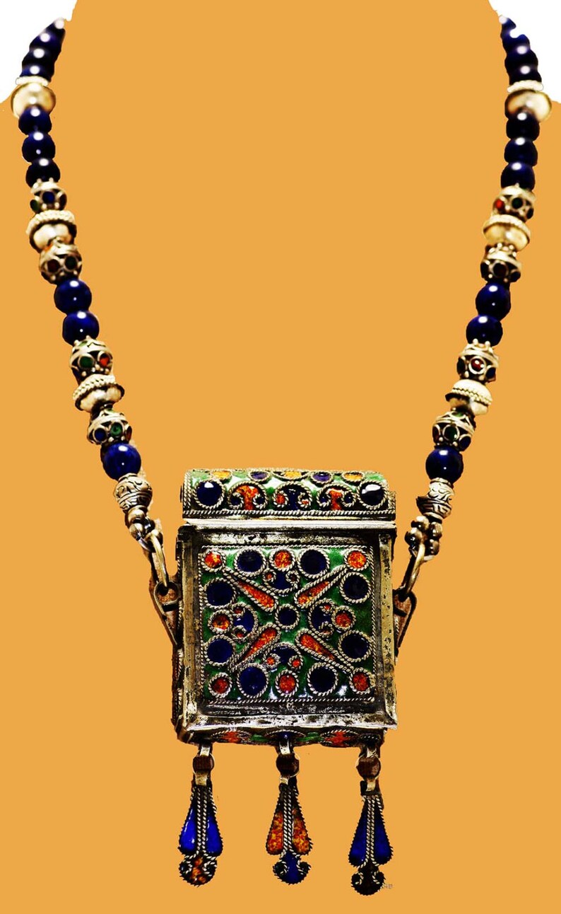 Antique Enamel African Tuareg Berber Box Necklace image 3