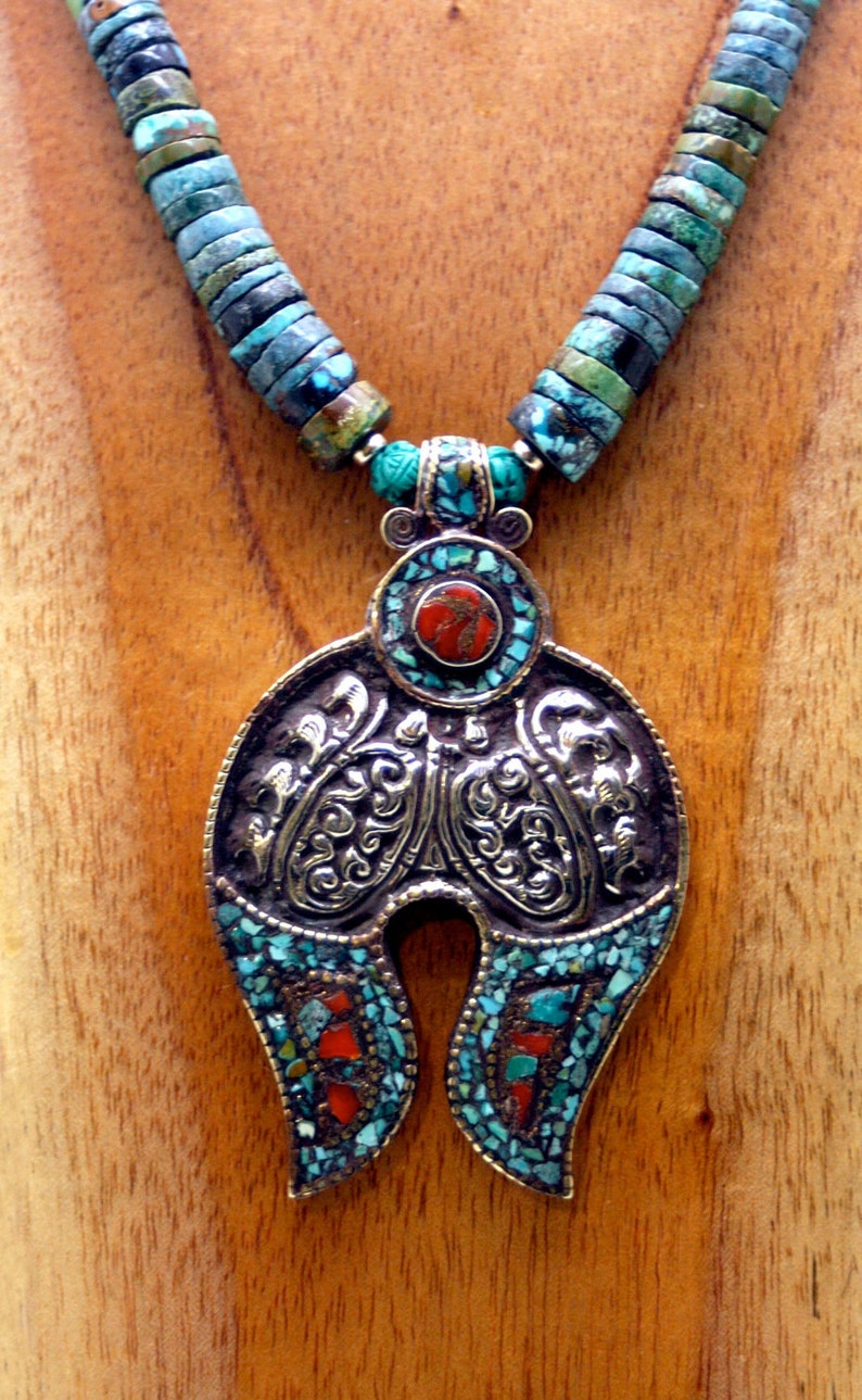 Bohemian Gypsy Indian Vintage Tibetan Turquoise Silver Om Earrings #38 main image 1