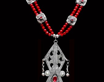 Vintage Turkmen Tribal Silver & Coral Beads