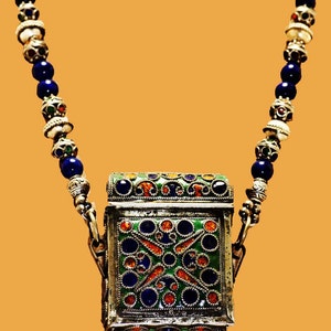 Antique Enamel African Tuareg Berber Box Necklace image 4