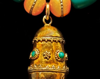 Antique Rajasthani Gypsy Pendant w/ Turquoise & Evil Eye