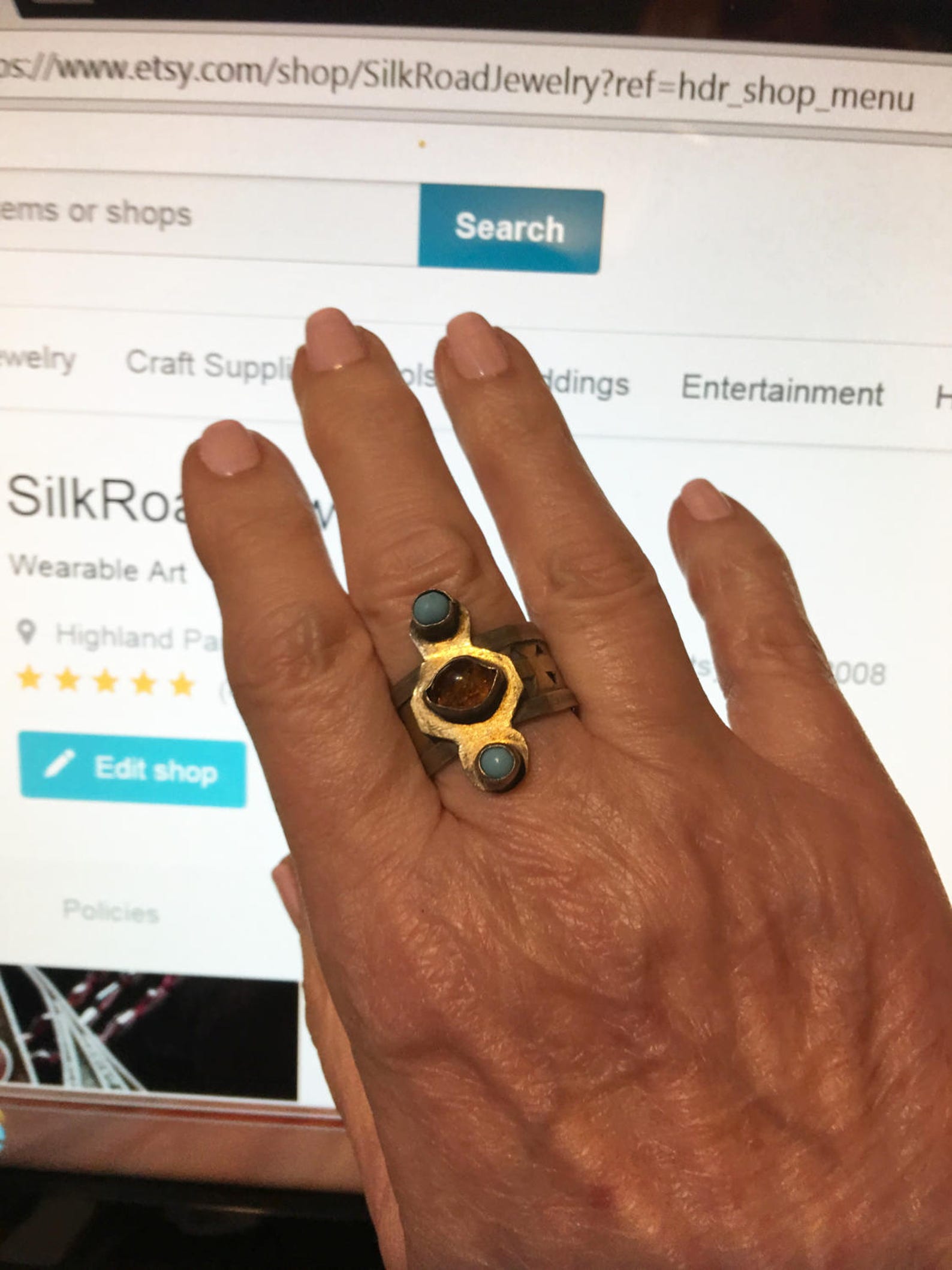Multi Color Amber and Turquoise Ring