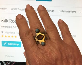 Vintage Amber & Turquoise Ring