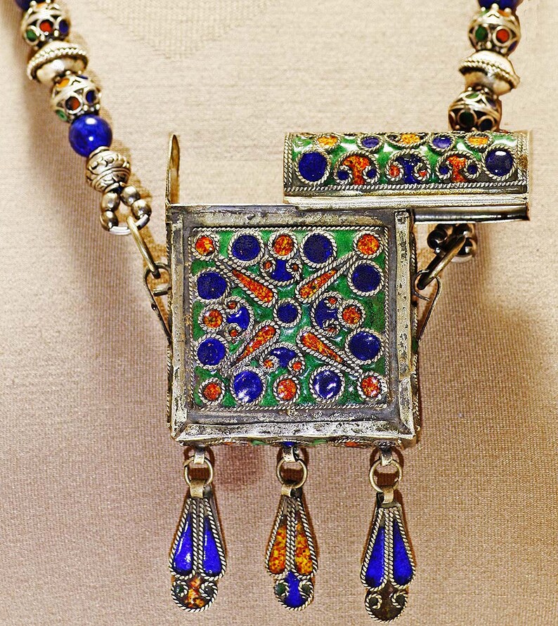 Antique Enamel African Tuareg Berber Box Necklace image 2