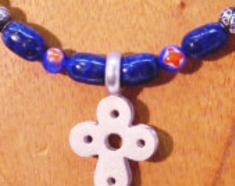 Santorini Flower Cross and Lapis Lazuli