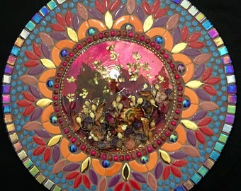 12 "Mandala Vidriera Mosaico Pared Colgante Flores secas reales