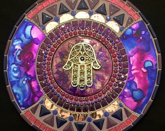 10” Resin Mosaic Wall hanging Hamsa Unique Gift