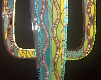 18” Stained glass Mosaic Arizona Cactus Southwest Gift