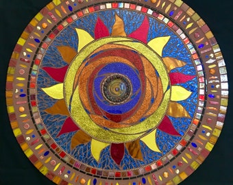 Stained Glass Mandala Mosaic large Glitter Sun “September Shine”