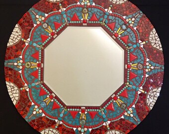 24" Stained Glass Mosaic Wall Mirror "Alhambra"