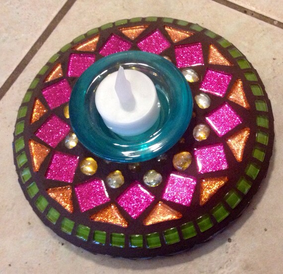 Items similar to Stained Glass Mosaic Candle holder on Etsy