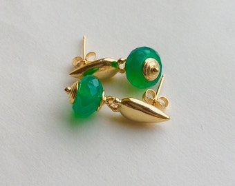 18k Vermeil Silver And Emerald Green Onyx Earrings