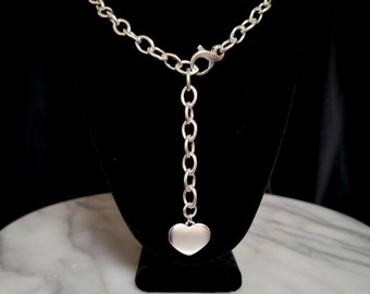 Heavy Sterling Silver Chain Necklace With handmade Heart Pendant, Chunky Silver Necklace with Heart Pendant