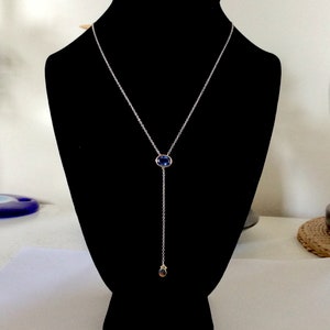 Blue Ceylon Sapphire Y Necklace, 14k Gold And Sterling Silver image 2