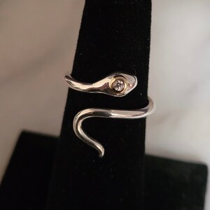 Silver And Gold Snake Ring, White Sapphire. Adjustable Ring