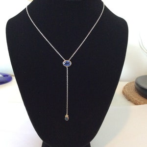 Blue Ceylon Sapphire Y Necklace, 14k Gold And Sterling Silver image 1