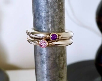 Pink And Purple Sapphire Ring Set, Sterling Silver And 14k Gold