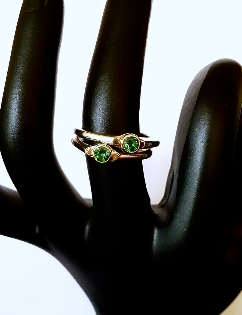 Tsavorite Garnet Ring, Sterling And 14k Gold, Small Tapered Ring image 8